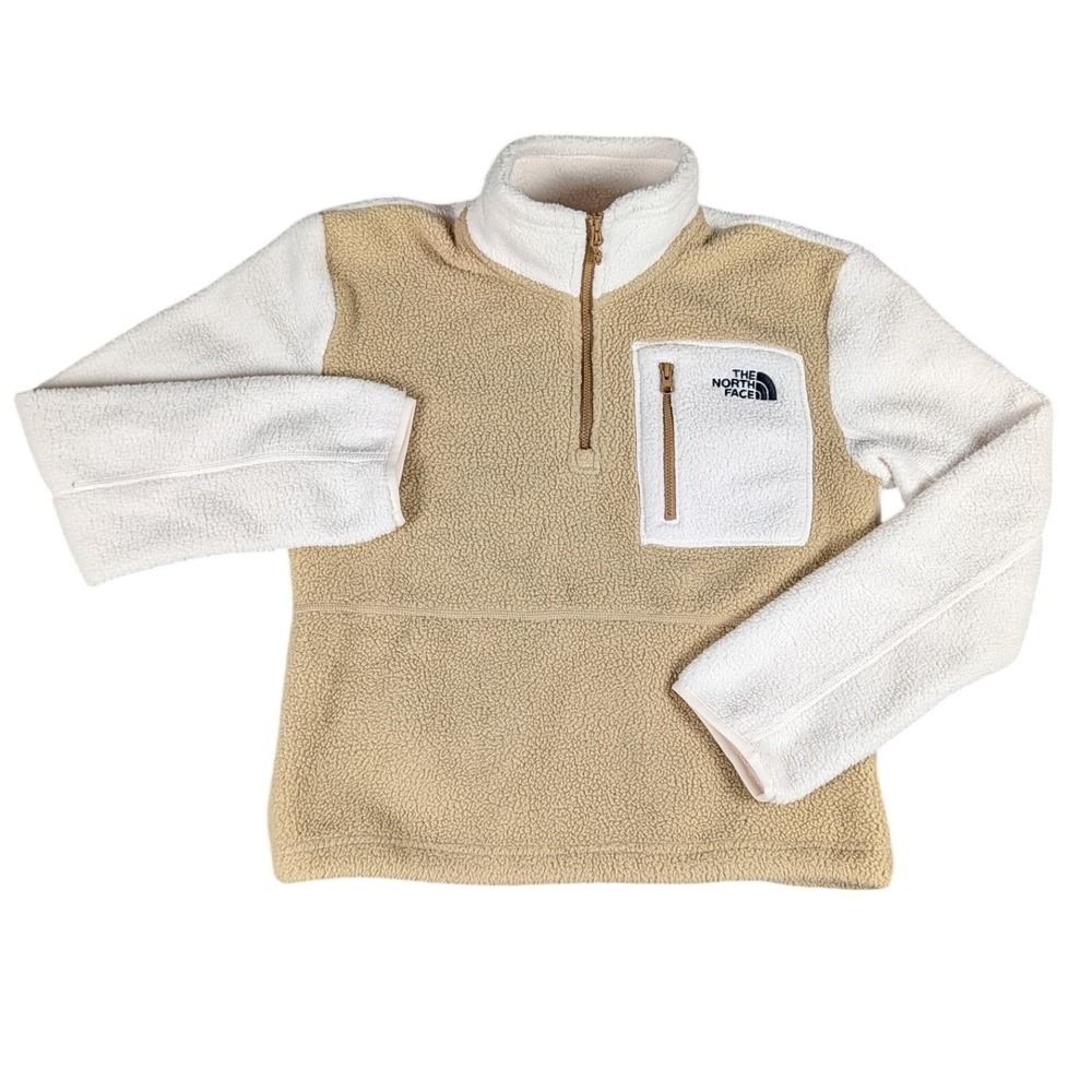 The North Face Circular Design Sherpa Fleece Quarter Zip Pullover Tan Cream XS